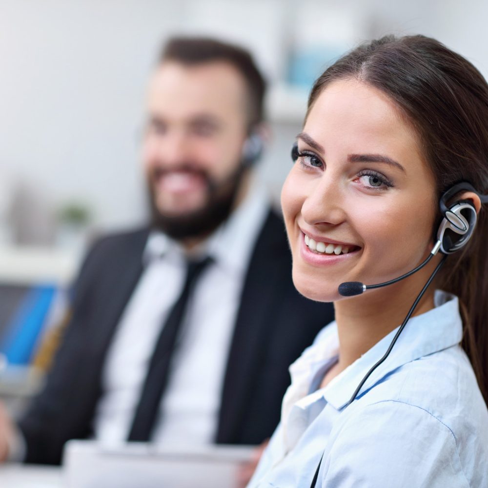 Pretty woman in call center Picture showing pretty woman in call center